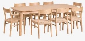 Conjunto De Mesa Extensível 220-320x95 Cm Treveris E 8 Cadeiras De Jantar Em Madeira De Carvalho E Corda Trançada Mara Castanho Roble - Sklum