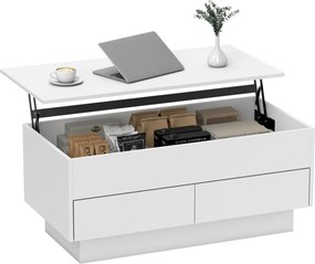 Mesa de centro com altura ajustável, mesa de sala com compartimento oculto e 2 gavetas, 100 x 50 x 44 cm, branca