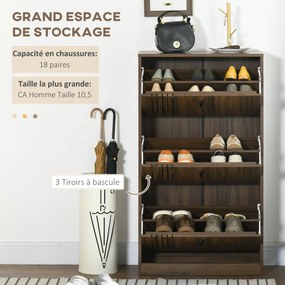 Sapateira com 3 portas, capacidade para 18 pares, ideal para a entrada, corredor ou sala de estar, 63 x 24 x 117 cm, cor nogueira escura