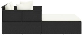 Espreguiçadeira c/ almofadões 182x118x63 cm vime PE preto