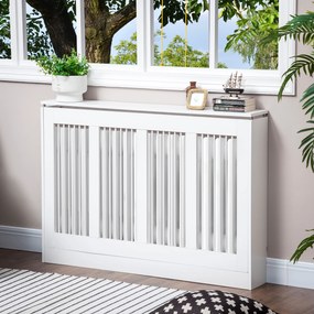 Cobertura para Radiador em MDF com Ripas e Prateleira para Sala e Quarto 120x18x84 cm Branco