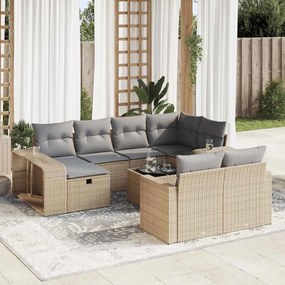 11 pcs conjunto sofás de jardim c/ almofadões vime PE bege
