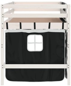 Cama alta criança c/ cortina 80x200cm pinho maciço branco/preto