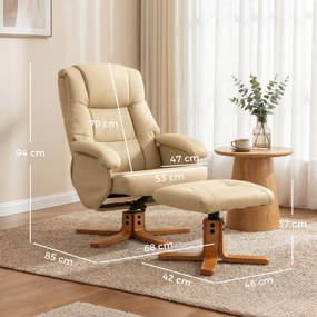 Poltrona de relaxamento com apoio para os pés, giratória a 360°, encosto reclinável, capacidade de 120 kg, bege