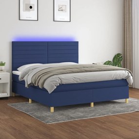 Cama box spring c/ colchão e LED 160x200 cm tecido azul