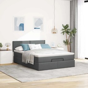 Cama otomana com colchão 140x190 cm tecido cinzento escuro