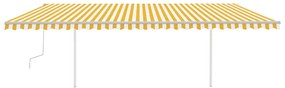 Toldo retrátil manual com postes 6x3,5 m amarelo e branco