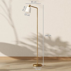 Candeeiro de Pé LED Regulável com Ecrã Giratório 350° 3 Temperaturas de Cor 3000K/4000K/6500K 45x21x148 cm Branco e Dourado