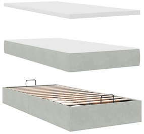 Estrutura cama otomana colchão 80x200 cm veludo cinzento claro