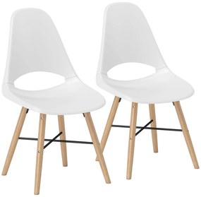 HOMCOM Conjunto de 2 Cadeiras de Jantar de Plástico Cadeiras de Cozinha Modernas com Encosto Curvado  47x49x84 cm Branco