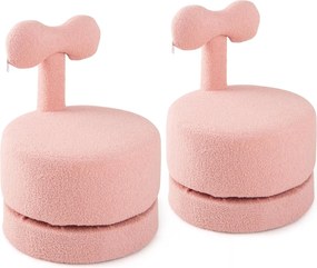Conjunto de 2 cadeiras giratórias infantis estofadas em veludo Teddy com encosto em forma de laço e assento acolchoado Rosa