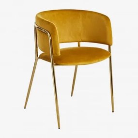 Pacote De 4 Cadeiras De Jantar Estofadas Nalon Dourado & Velluto Mostaza - Sklum