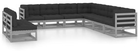 9pcs conjunto lounge de jardim c/ almofadões pinho maciço cinza