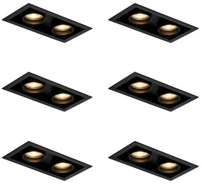 Conjunto de 6 focos embutidos modernos pretos ajustáveis de 2 luzes - Roof