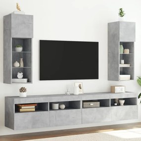 vidaXL Móveis de TV com luzes LED 2 pcs 30,5x30x90 cm cinzento cimento