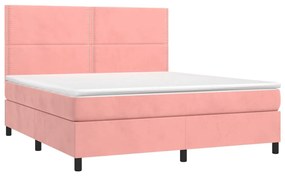 Cama box spring c/ colchão/LED 180x200 cm veludo rosa