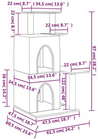 Árvore p/ gatos c/ postes arranhadores sisal 97 cm cinza-escuro