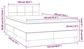Cama box spring c/ colchão/LED 120x190cm tecido castanho-escuro