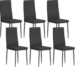 HOMCOM Conjunto de 6 Cadeiras de Sala de Jantar Estofadas em Linho com Pernas em Metal Cadeiras Modernas para Cozinha Quarto Suporta até 120 kg 41x50x97 cm Preto | Aosom Portugal