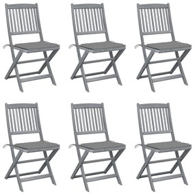 vidaXL Cadeiras exterior dobráveis c/ almofadões 6 pcs acácia maciça