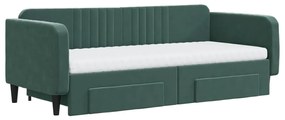 Sofá-cama c/ gavetão e gavetas 90x200 cm veludo verde-escuro