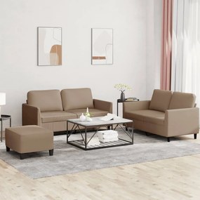 vidaXL 3 pcs conjunto sofás c/ almofadões couro artificial cappuccino
