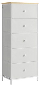 Cómoda com 5 gavetas em tecido estreito 29,8 x 45 x 112,3 cm camel amarelo-creme branco