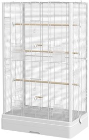 Gaiola para Pássaros 61x36,5x98 cm com Portas Poleiros Bandeja Removível e Alças para Canários Periquitos Branco
