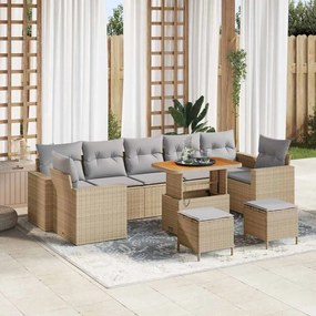 vidaXL Conjunto de Sofá de Jardim de 10 Peças com Almofadas em Rattan Poly Bege e Acácia