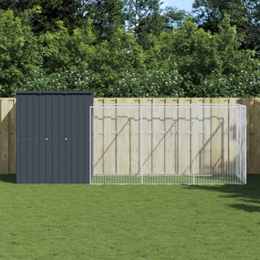 vidaXL Casota p/ cães c/ parque 165x455x181 cm aço galvaniz. antracite