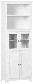 HOMCOM Armário de Cozinha com 2 Portas de Vidro Temperado 2 Prateleiras Abertas e Armário com Prateleira Ajustável 60x30x162 cm Branco