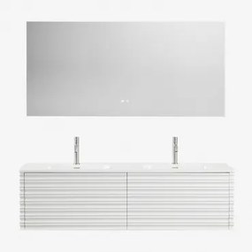 Conjunto De Móveis De Banheiro Em Madeira Noura Com Pias Integradas Branco & Retangular Led E Anti-embaciamento 160x75 Cm Jorvi & 2 X - Sklum