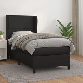 Cama com molas/colchão 90x200 cm couro artificial preto