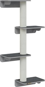 PawHut Arranhador 137 cm de altura, árvore para gatos montada na parede de 4 andares com 4 plataformas, 3 postes de arranhar, arranhador para gatos com menos de 5 kg para escalar, arranhar e brincar | Aosom Portugal