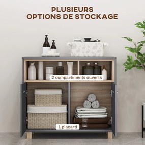 Móvel de arrumação para casa de banho 80 x 35 x 70 cm de estilo moderno com compartimentos abertos e portas duplas cinzento