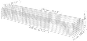 Canteiro elevado/cesto gabião 450x90x50 cm aço galvanizado