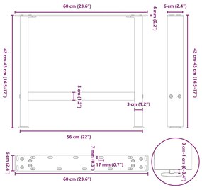 Pés para mesa de centro em aço natural, 2 peças, 60x (42-43) cm, aço