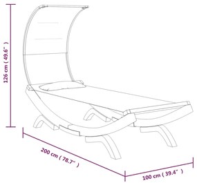 Espreguiçadeira c/ toldo 100x200x126cm madeira curva antracite