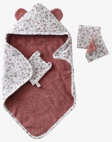 Conjunto com capa de banho + luva + toalhetes, para bonecas rosa