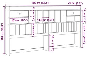 Cabeceira com arrumação 180 cm pinho maciço castanho-mel