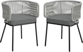 Outsunny Conjunto de 2 Cadeiras de Jardim em Vime Sintético com Almofadas Apoios de Braços e Estrutura de Aço 55x57x75 cm Cinzento Claro | Aosom Portugal