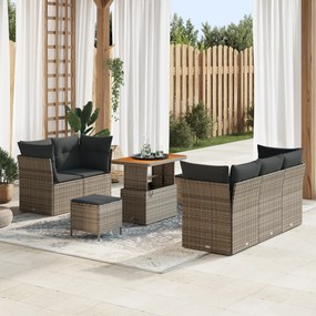 Conjunto de Sofás de Jardim vidaXL com 8 Peças e Almofadas Cinza Ratta