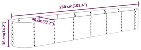 Canteiro elevado jardim 260x40x36 aço revestido a pó antracite