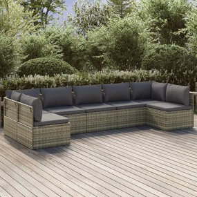vidaXL 7 pcs conjunto lounge de jardim c/ almofadões vime PE cinzento