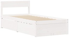 Cama com gavetas e colchão 90x200 cm pinho maciço branco