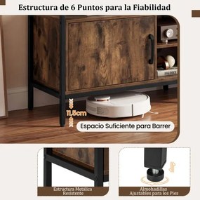 Móvel para TV até 65" com 2 armários e 4 prateleiras abertas, em madeira com pés de metal 147 x 35 x 63,5 cm Castanho rústico