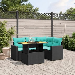 vidaXL 5 pcs conjunto de sofás p/ jardim c/ almofadões vime PE preto