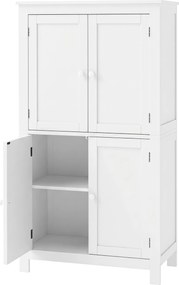 HOMCOM Móvel de Casa de Banho com 4 Portas e Prateleiras Reguláveis, para Lavandaria Sala Sala de Estar Cozinha, 60x30x110 cm, Branco | Aosom Portugal