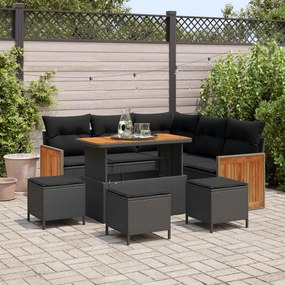 vidaXL Conjunto de Sofá de Jardim 8 pcs Preto vime PE