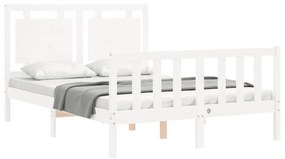 Estrutura de cama com cabeceira 140x190cm madeira maciça branco